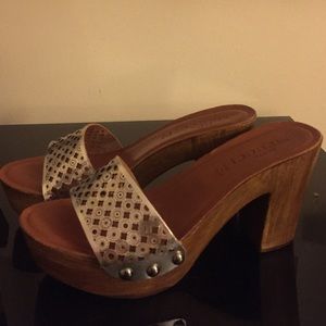 Sesto Meucci Silver Leather Heeled Mule Sandals