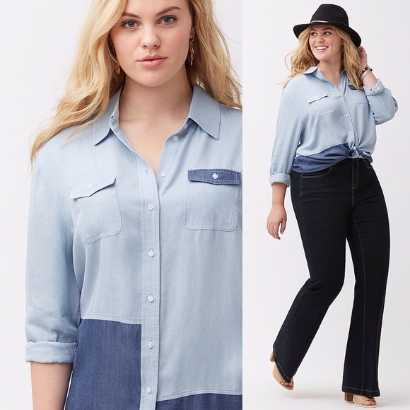 *Sold Out ColorBlock Chambray Boyfriend Shirt - Picture 3 of 4