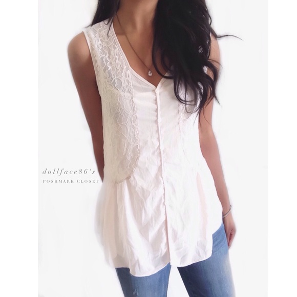 Soprano Tops - Pretty Semi Sheer Lace Detail Top