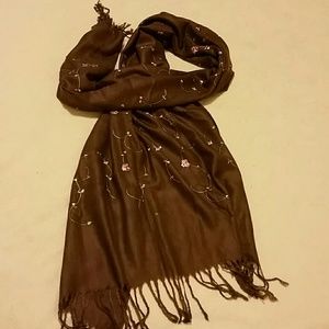 Brown embroidered scarf