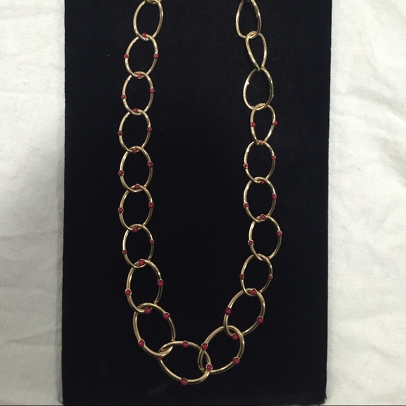 Gold Colored Necklace with Subtle Red Dots