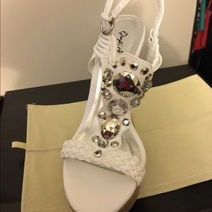White wedges with silver studs in front