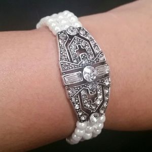 Art Deco Diamonds and Pearls Bracelet