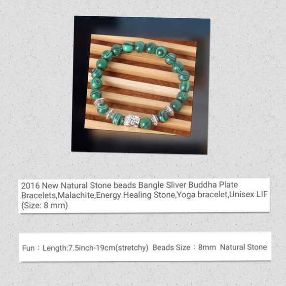 Natural stone beads silver Buddha plate bracelet - Picture 2 of 2