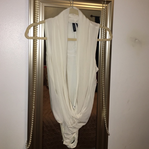 White satin long open v shaped onzie
