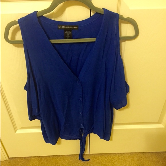 Royal blue open shoulder shirt