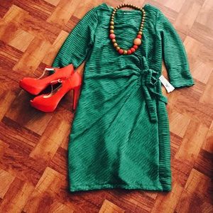 Green faux side wrap dress