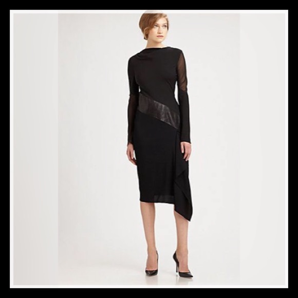 Diane Von Furstenberg Dress Black Leather Sheer Sa