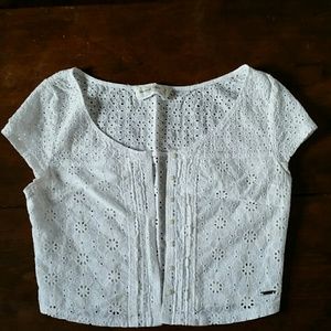 Abercrombie White Floral Button Up Crop Top Small