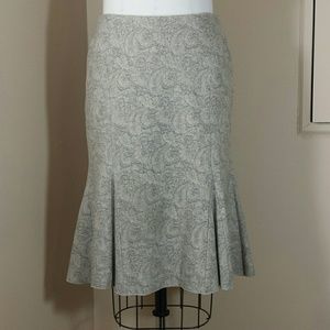 WHBM Grey Paisley Wool Midi Skirt, Fully Lined