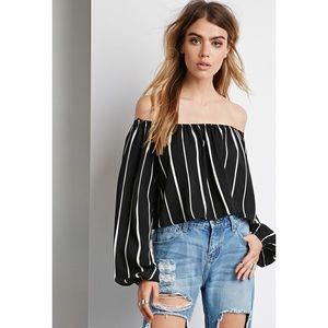 Off the Shoulder Striped Crop Top