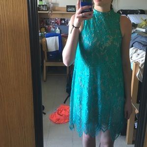 Turquoise lace tunic dress