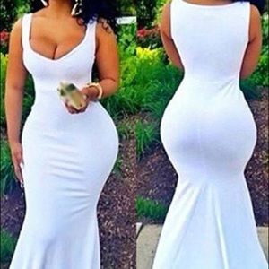 Solid White Sleeveless Maxi Mermaid Dress