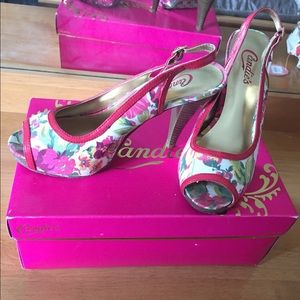 Candies Pink Floral Heels Size 8