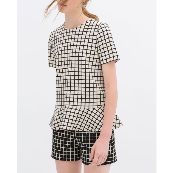 Zara Windowpane Peplum Top in Grid Print