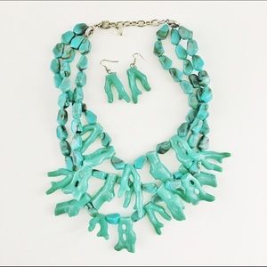 Beautiful coral, turquoise necklace and earrings!