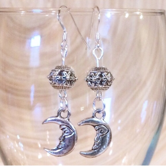 Jewelry - Man in the moon silver dangle earrings