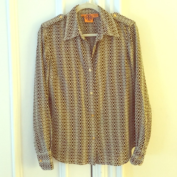 Tory Burch Silk Blouse in Brown and Cream