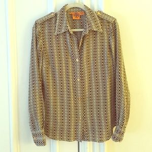 Tory Burch Silk Blouse in Brown and Cream