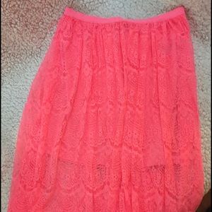 Neon pink lace skirt