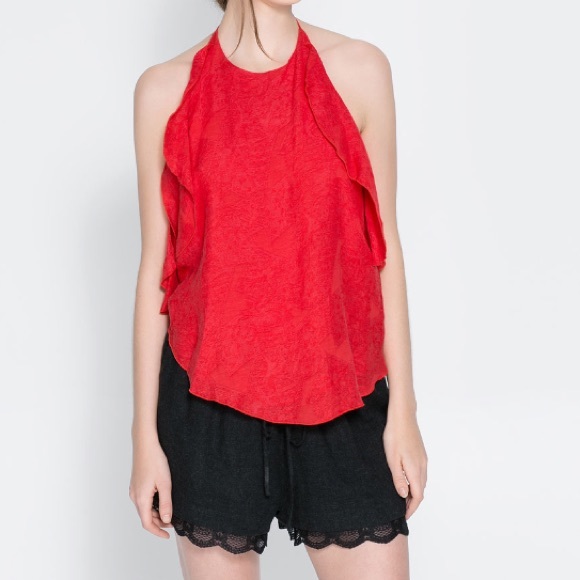 Zara red backless top with frills