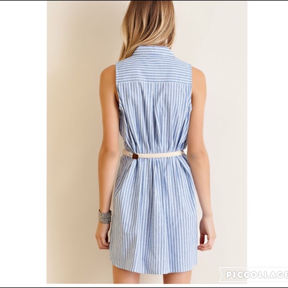 🌺Lt. denim Blue stripe belted shirt dress - Picture 3 of 4