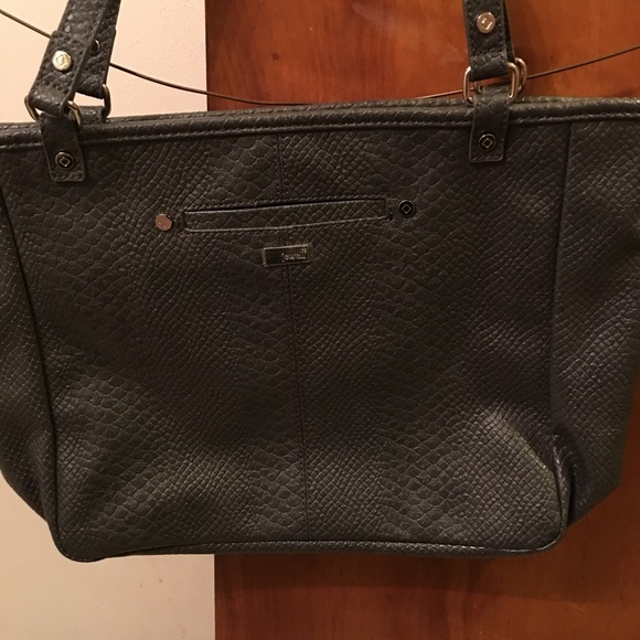 Townsfair reversible tote purse in charcoal grey