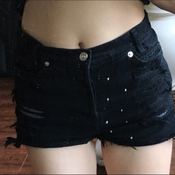 Brandy Melville Black Distressed High Waist Shorts