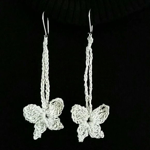 Handmade Silver Shimmer Butterfly Earrings - Picture 2 of 3