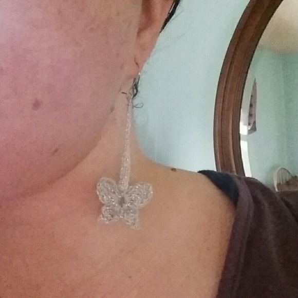 Handmade Silver Shimmer Butterfly Earrings - Picture 3 of 3