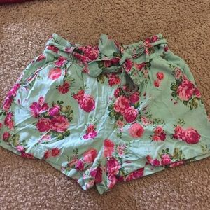 Mint green floral shorts
