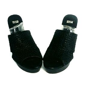 UGG Black Woven Leather Wedge Slides Size 8.5