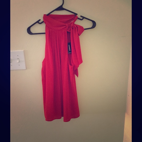 Red front tie blouse