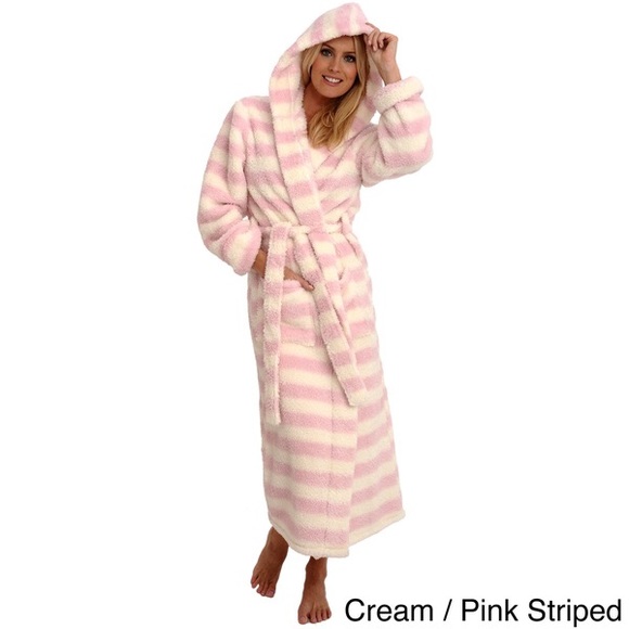 Pink/White Striped Hooded Women's Bathrobe