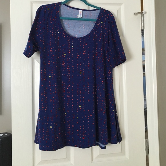 Lularoe large perfect t, blue with red and yellow