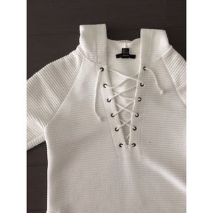 White Lace Up Hoodie