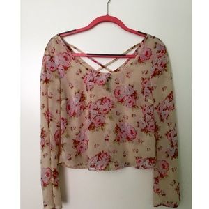 Sheer floral long sleeve blouse