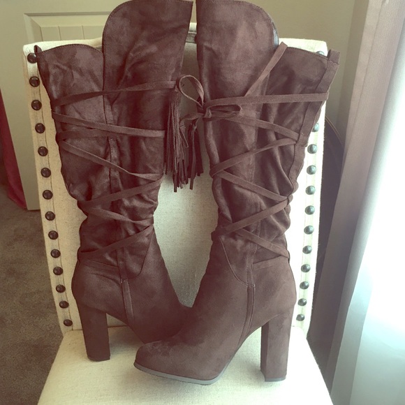 Brown Suede Knee High Boots