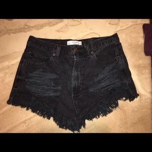 Black denim shorts