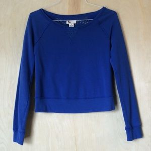 Cobalt Blue Pullover Sweater with Flower Lace Back