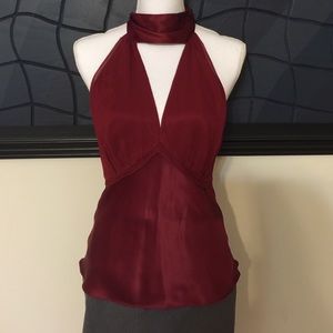 NWT beautiful crimson red 100% silk halter blouse