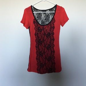 Red lacy short sleeve top