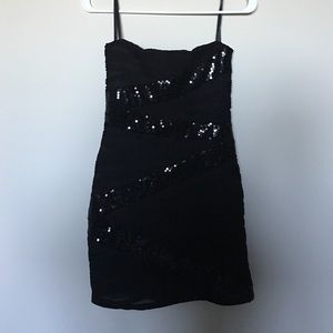Strapless black cocktail dress