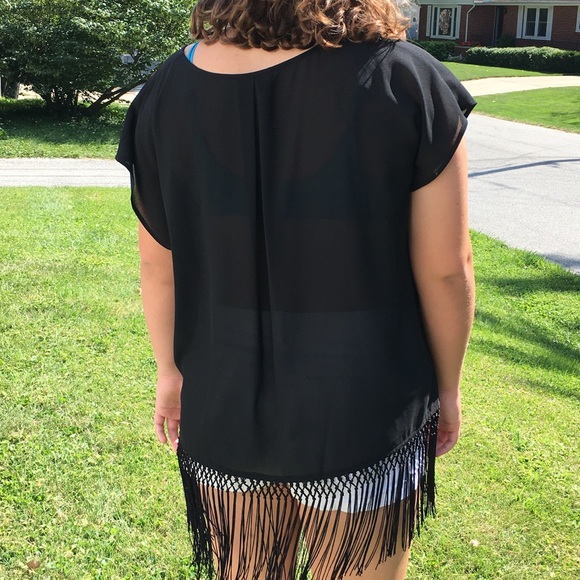 Black Chiffon Fringed Blouse! NEW! - Picture 2 of 7