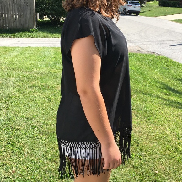 Black Chiffon Fringed Blouse! NEW! - Picture 3 of 7