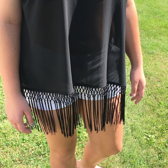Black Chiffon Fringed Blouse! NEW! - Picture 4 of 7