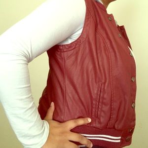 Faux leather vest w/grey cotton hoodie