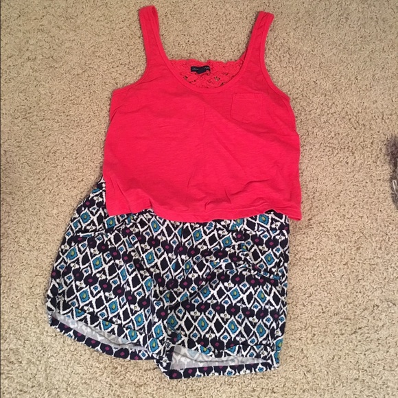 Lace tank and Aztec shorts(: