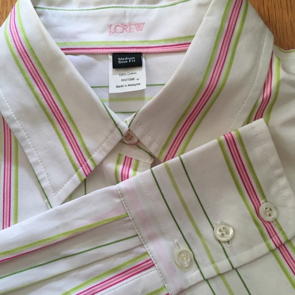 J. Crew Green/Pink Striped Button Down