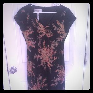 Black and floral 100% silk dress